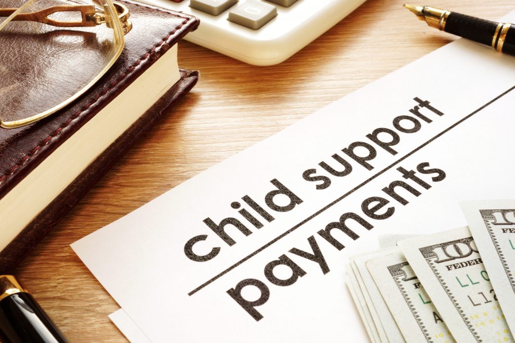 Child support payments. Documents in a court.